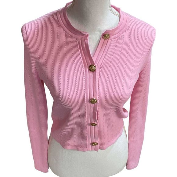 Zara Pink Knit Button Down Cardigan Sweater Women's Size M Barbiecore Academia - Picture 4 of 11